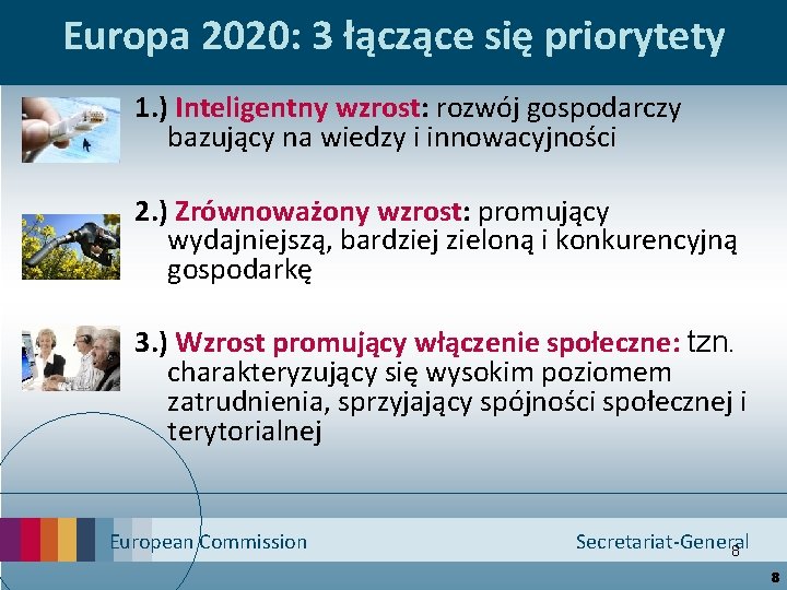 Europa 2020: 3 łączące się priorytety 1. ) Inteligentny wzrost: rozwój gospodarczy bazujący na