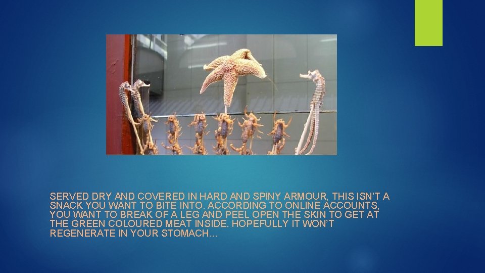 SERVED DRY AND COVERED IN HARD AND SPINY ARMOUR, THIS ISN’T A SNACK YOU