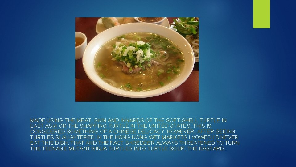 MADE USING THE MEAT, SKIN AND INNARDS OF THE SOFT-SHELL TURTLE IN EAST ASIA