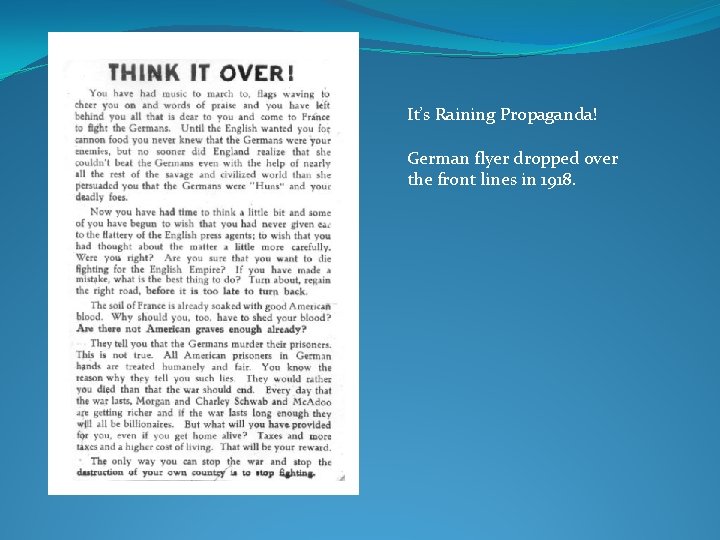 It’s Raining Propaganda! German flyer dropped over the front lines in 1918. 