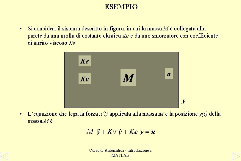 ESEMPIO • Si consideri il sistema descritto in figura, in cui la massa M
