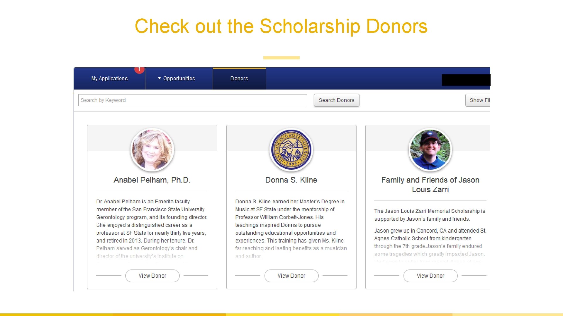 Check out the Scholarship Donors 