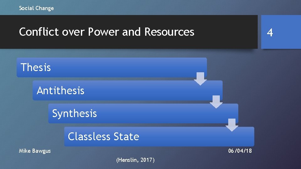 Social Change Conflict over Power and Resources 4 Thesis Antithesis Synthesis Classless State 06/04/18