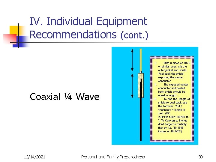 IV. Individual Equipment Recommendations (cont. ) Coaxial ¼ Wave 12/14/2021 Personal and Family Preparedness