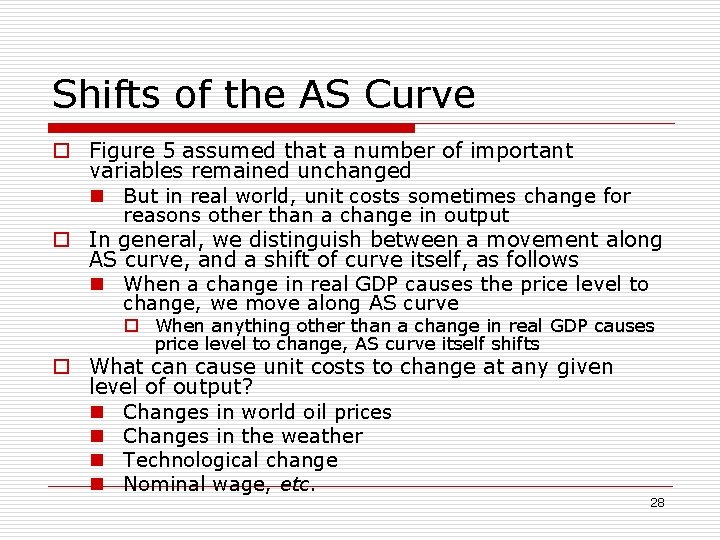 Shifts of the AS Curve o Figure 5 assumed that a number of important