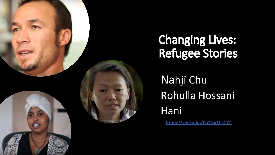 Changing Lives: Refugee Stories Nahji Chu Rohulla Hossani Hani • https: //youtu. be/Rs 9