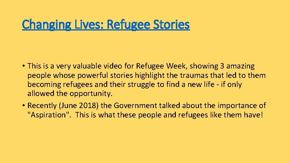 Changing Lives: Refugee Stories • This is a very valuable video for Refugee Week,