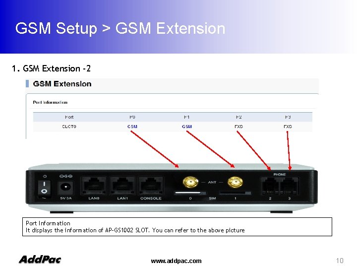 GSM Setup > GSM Extension 1. GSM Extension -2 Port Information It displays the