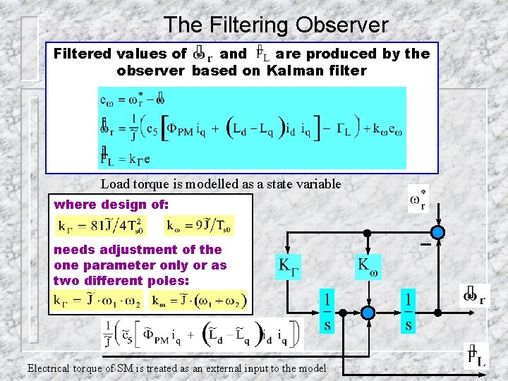 The Filtering Observer Filtered values of and are produced by the observer based on