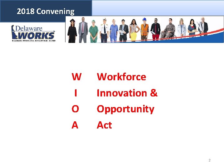 2018 Convening W I O A Workforce Innovation & Opportunity Act 2 