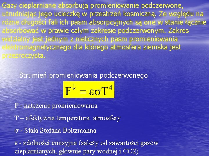 Gazy cieplarniane absorbują promieniowanie podczerwone, utrudniając jego ucieczkę w przestrzeń kosmiczną. Ze względu na