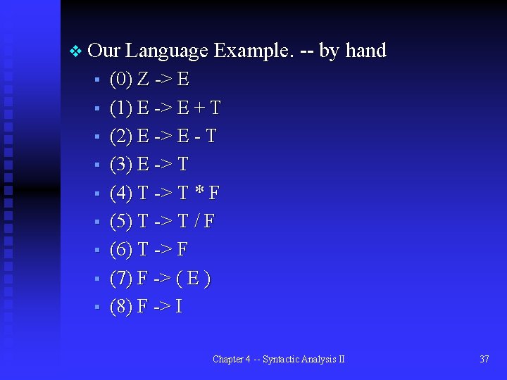 v Our Language Example. -- by hand § § § § § (0) Z