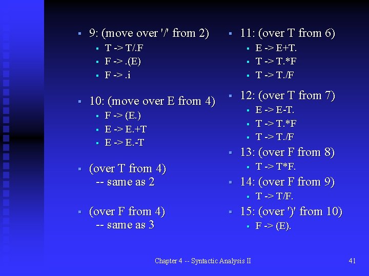 § 9: (move over '/' from 2) § § § § T -> T/.