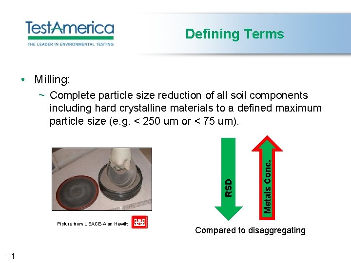 Defining Terms • Milling: Picture from USACE-Alan Hewitt 11 Metals Conc. RSD ~ Complete