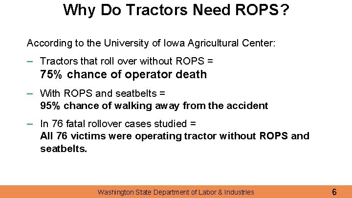 Why Do Tractors Need ROPS? According to the University of Iowa Agricultural Center: –