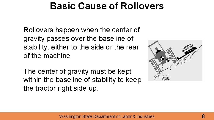 Basic Cause of Rollovers happen when the center of gravity passes over the baseline