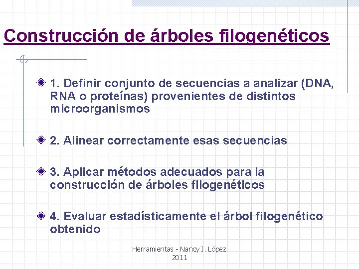 Construcción de árboles filogenéticos 1. Definir conjunto de secuencias a analizar (DNA, RNA o