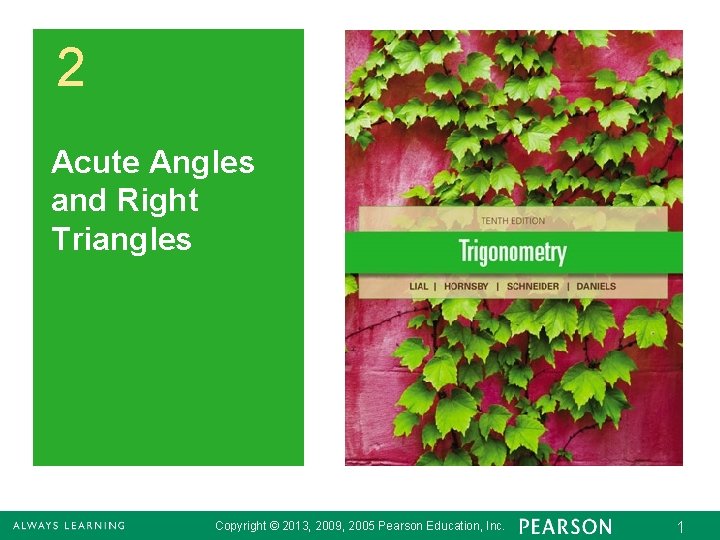 2 Acute Angles and Right Triangles Copyright © 2013, 2009, 2005 Pearson Education, Inc.