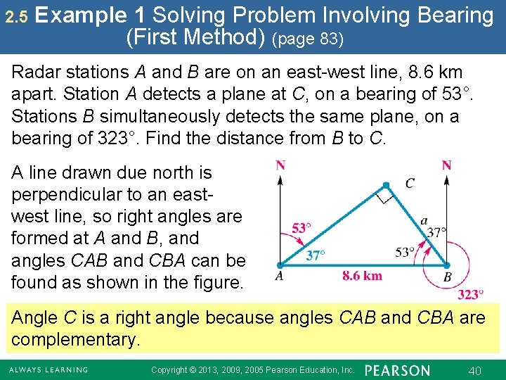 2. 5 Example 1 Solving Problem Involving Bearing (First Method) (page 83) Radar stations