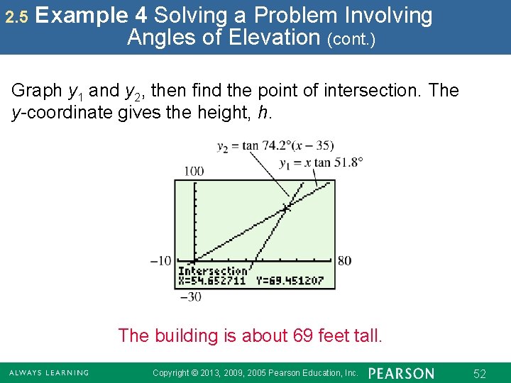 2. 5 Example 4 Solving a Problem Involving Angles of Elevation (cont. ) Graph