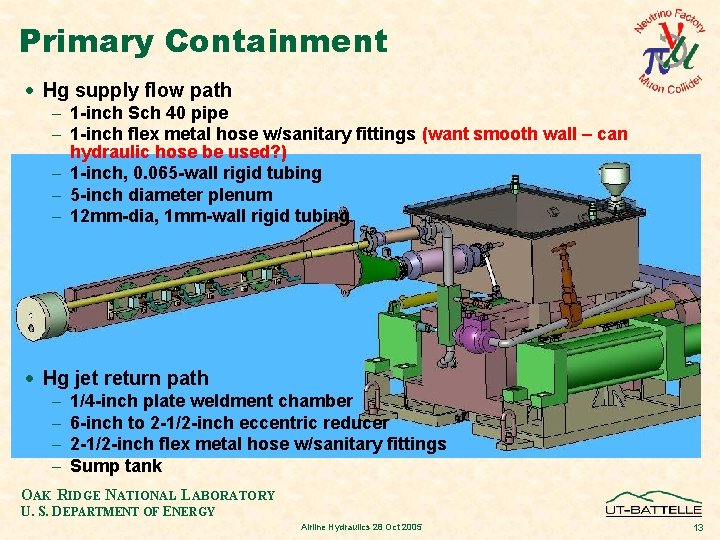 Primary Containment · Hg supply flow path - 1 -inch Sch 40 pipe -