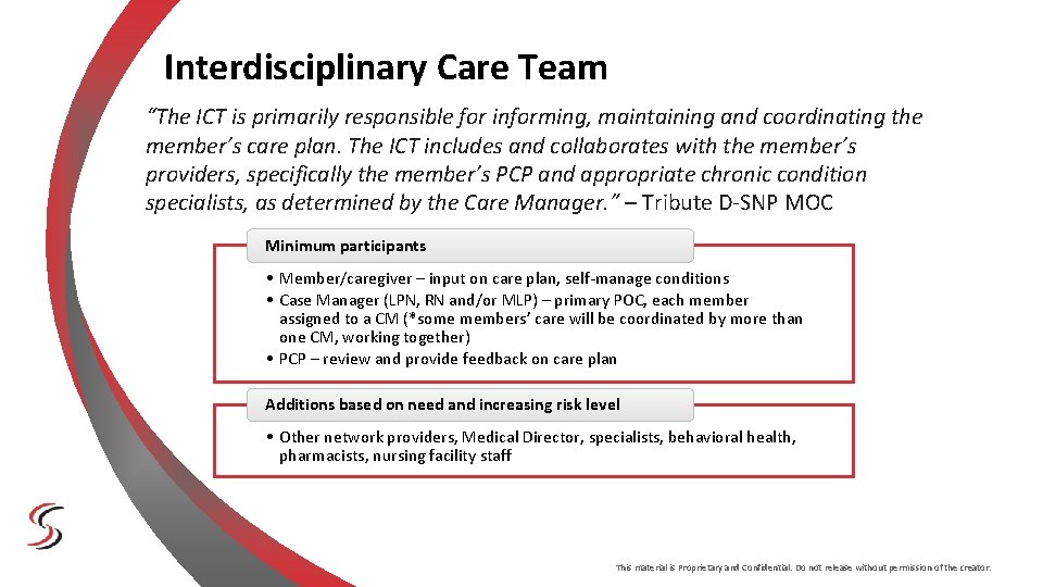 Interdisciplinary Care Team “The ICT is primarily responsible for informing, maintaining and coordinating the Interdisciplinary Care Team “The ICT is primarily responsible for informing, maintaining and coordinating the
