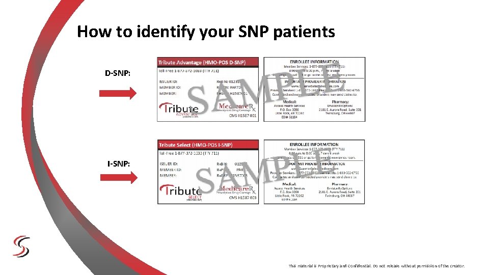 How to identify your SNP patients D-SNP: I-SNP: This material is Proprietary and Confidential. How to identify your SNP patients D-SNP: I-SNP: This material is Proprietary and Confidential.