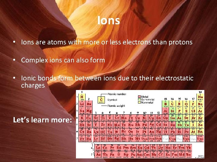 Ions • Ions are atoms with more or less electrons than protons • Complex