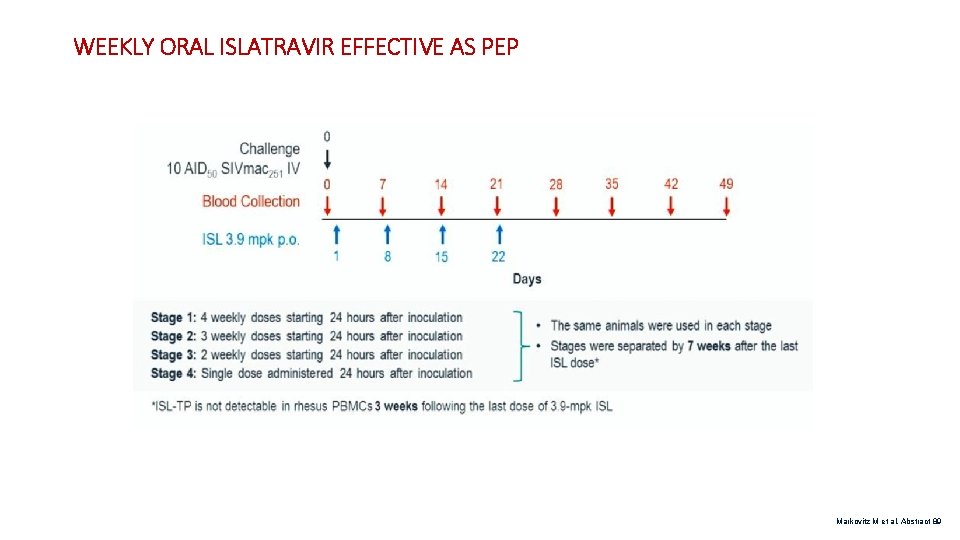 WEEKLY ORAL ISLATRAVIR EFFECTIVE AS PEP Markovitz M et al. Abstract 89 