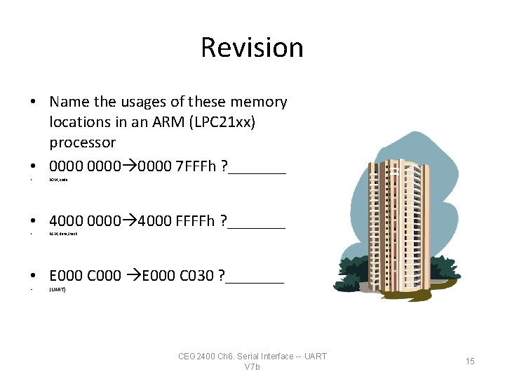 Revision • Name the usages of these memory locations in an ARM (LPC 21