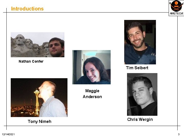 Introductions Nathan Confer Tim Seibert Maggie Anderson Tony Nimeh 12/14/2021 Chris Wergin 3 