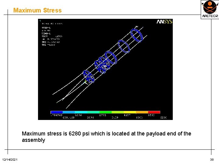 Maximum Stress Maximum stress is 6280 psi which is located at the payload end