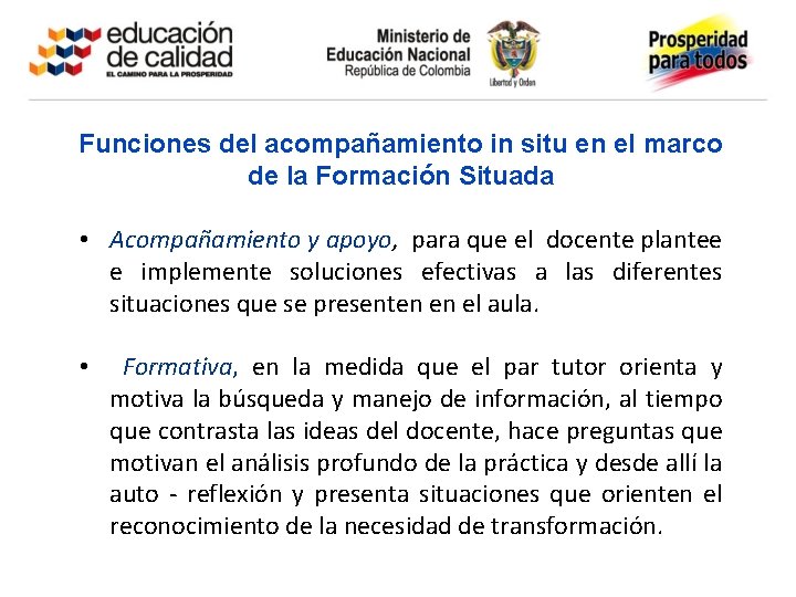 Funciones del acompañamiento in situ en el marco de la Formación Situada • Acompañamiento