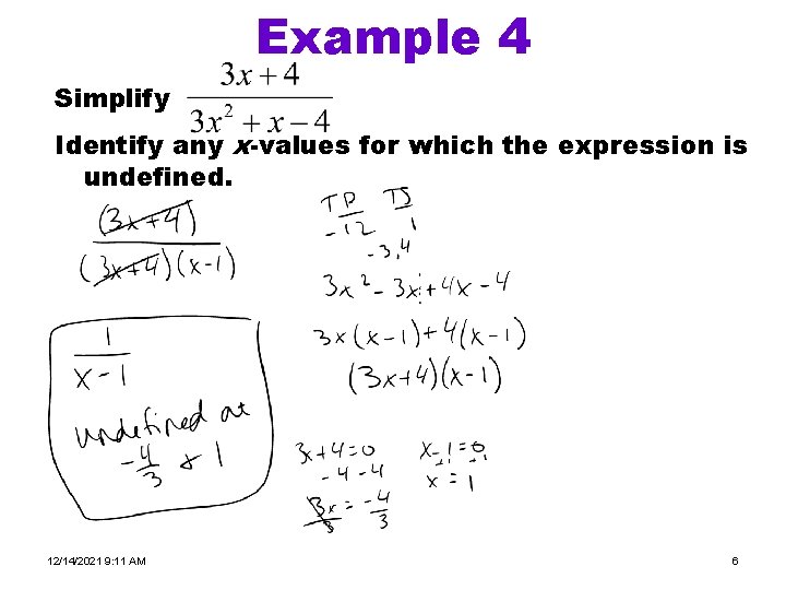 Example 4 Simplify Identify any x-values for which the expression is undefined. 12/14/2021 9: