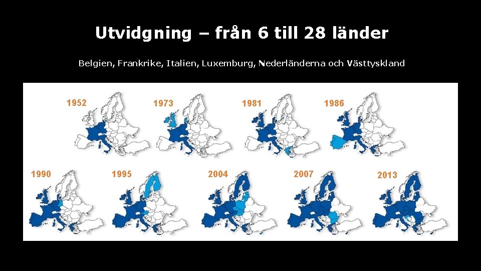 Utvidgning – från 6 till 28 länder Belgien, Frankrike, Italien, Luxemburg, Nederländerna och Västtyskland