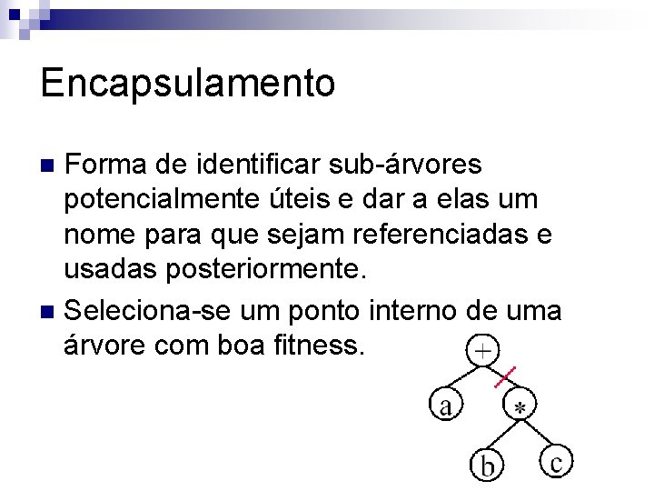 Encapsulamento Forma de identificar sub-árvores potencialmente úteis e dar a elas um nome para