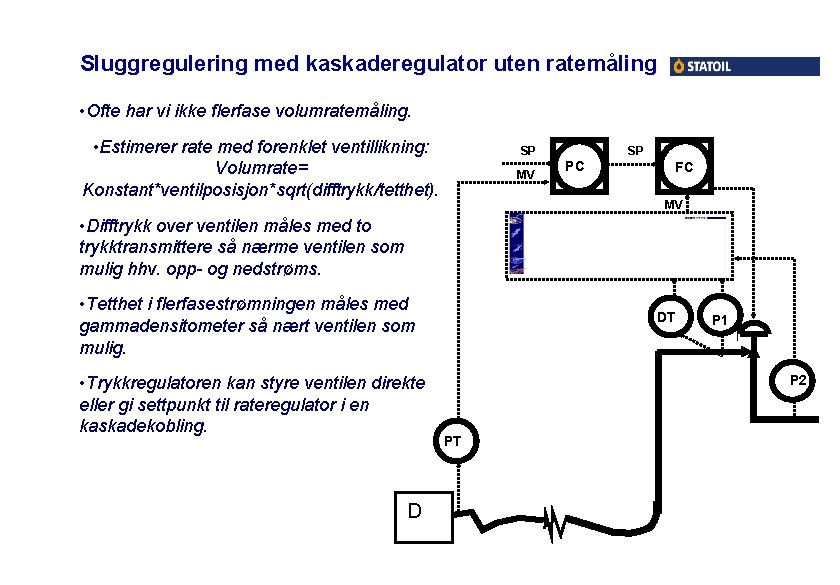 Sluggregulering med kaskaderegulator uten ratemåling • Ofte har vi ikke flerfase volumratemåling. • Estimerer