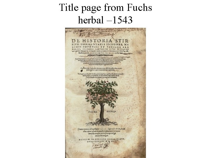 Title page from Fuchs herbal – 1543 Title page from Fuchs herbal – 1543