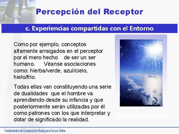 Percepción del Receptor c. Experiencias compartidas con el Entorno Como por ejemplo, conceptos altamente