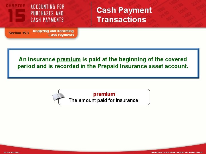 Cash Payment Transactions Section 15. 3 Analyzing and Recording Cash Payments An insurance premium