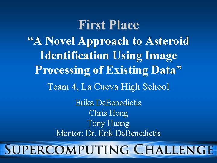 First Place “A Novel Approach to Asteroid Identification Using Image Processing of Existing Data”