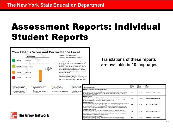 The New York State Education Department Assessment Reports: Individual Student Reports Translations of these