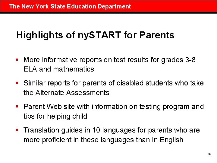 The New York State Education Department Highlights of ny. START for Parents § More