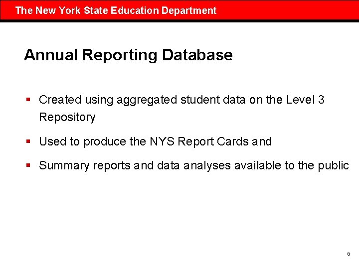 The New York State Education Department Annual Reporting Database § Created using aggregated student