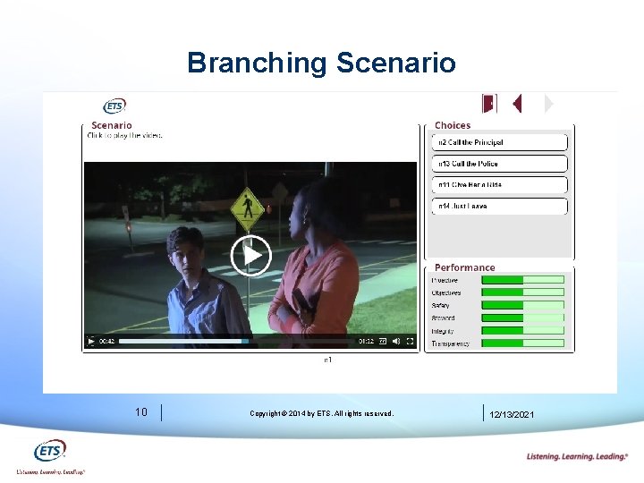 Branching Scenario 10 Copyright © 2014 by ETS. All rights reserved. 12/13/2021 