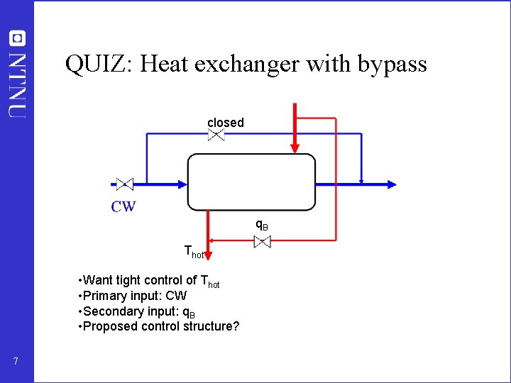 QUIZ: Heat exchanger with bypass closed q. B Thot • Want tight control of