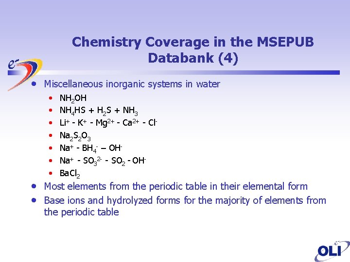 Chemistry Coverage in the MSEPUB Databank (4) • • • Miscellaneous inorganic systems in