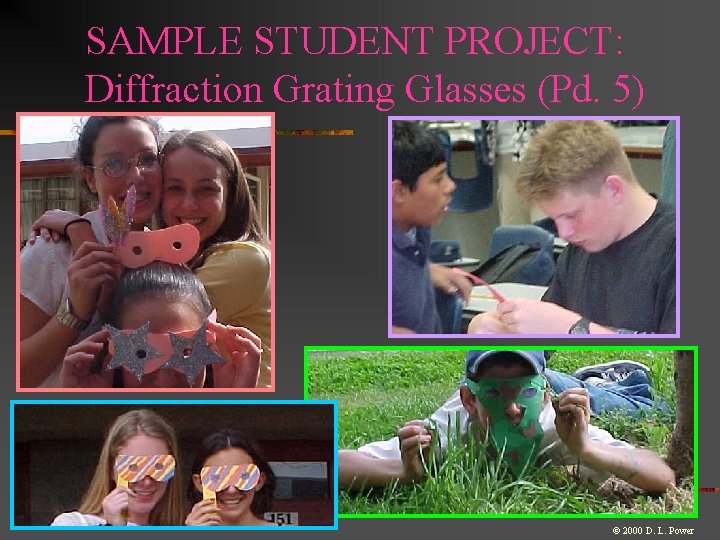 SAMPLE STUDENT PROJECT: Diffraction Grating Glasses (Pd. 5) © 2000 D. L. Power 