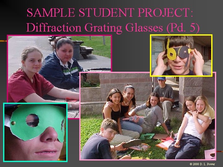 SAMPLE STUDENT PROJECT: Diffraction Grating Glasses (Pd. 5) © 2000 D. L. Power 