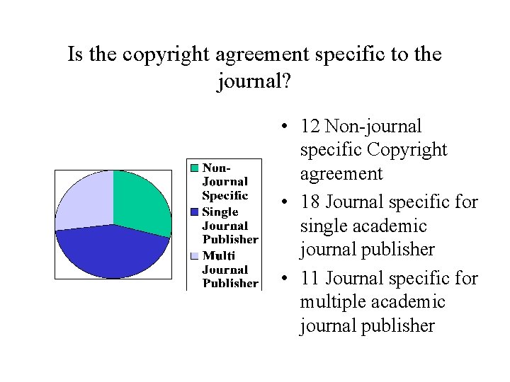 Is the copyright agreement specific to the journal? • 12 Non-journal specific Copyright agreement